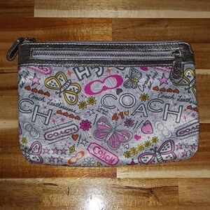 Coach Pink and Gray Cosmetic Bag with Whimsical Design